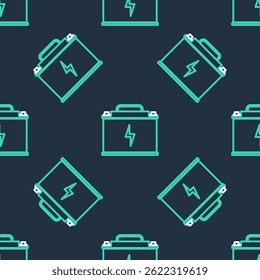 Line Car battery icon isolated seamless pattern on black background. Accumulator battery energy power and electricity. Lightning bolt.  Vector