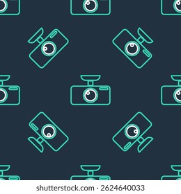 Line Car DVR icon isolated seamless pattern on black background. Car digital video recorder icon.  Vector