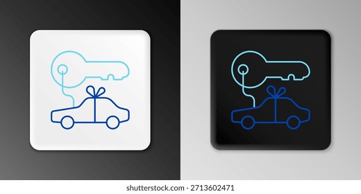 Icono del regalo del coche de la línea aislado en fondo gris. Premio clave del coche. Concepto de contorno colorido. Vector