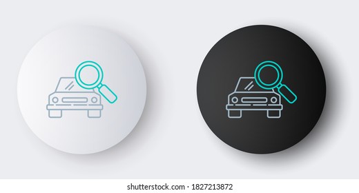 Line Car search icon isolated on grey background. Magnifying glass with car. Colorful outline concept. Vector