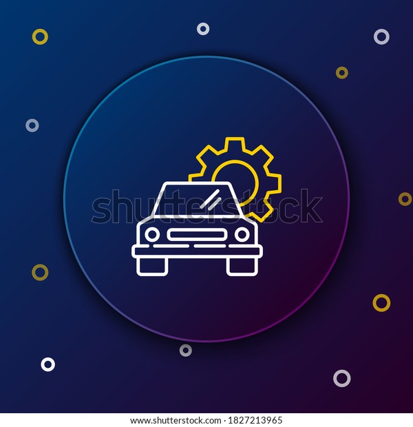 Line Car service icon isolated on\
blue background. Auto mechanic service. Repair service auto\
mechanic. Maintenance sign. Colorful outline concept.\
Vector