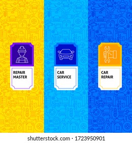 Line Car Service Package Labels. Vector Illustration of Outline Design.