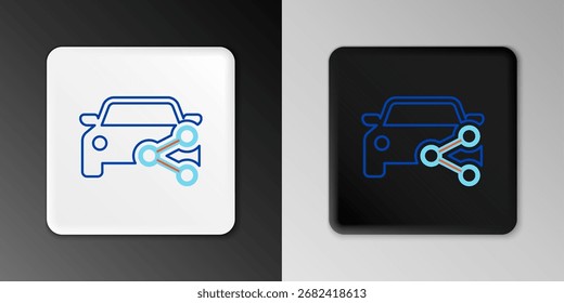 Línea de coche compartiendo icono aislado en fondo gris. Carsharing signo. Concepto de servicio de alquiler de transporte. Concepto de contorno colorido. Vector