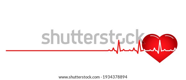 Line cardiogram heart on white background.  Banner\
with Red line heartbeat and heart. Normal heart rate. Vector\
illustration in Flat\
style.