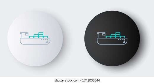 Line Cargo ship with boxes delivery service icon isolated on grey background. Delivery, transportation. Freighter with parcels, boxes, goods. Colorful outline concept. Vector