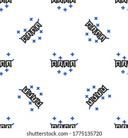Line Carnival garland with flags icon isolated seamless pattern on white background. Party pennants for birthday celebration, festival and fair decoration. Colorful outline concept. Vector