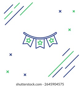 Line Carnival garland with flags icon isolated on white background. Party pennants for birthday celebration, festival decoration. Colorful outline concept. Vector