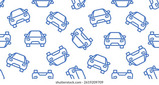 Ilustración vectorial de vista frontal de diseño de impresión de patrón transparente de coche de dibujos animados de línea