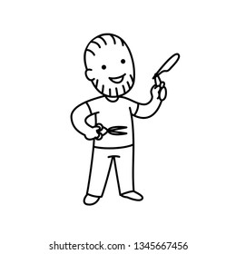Line Cartoon Character Profession. Barber With Blade