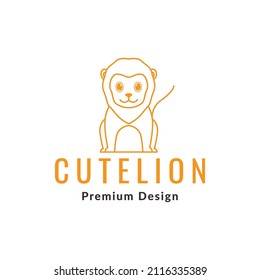 line cartoon cute little lion sits logo design, vector graphic symbol icon sign illustration