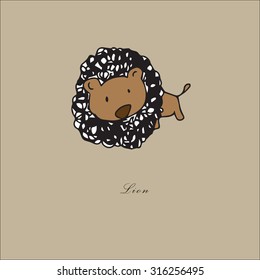 Line cartoon drawing animal lion