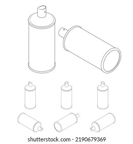 Line Cartoon Isometric Paint Can. Set For Games. Drawing Graffiti On The Walls. Compressed Air In A Jar, Spray, Aerosol. Vector Illustration In Cartoon And Game Style.