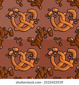 Line cartoon pattern illustration of pretzel crumb pieces mixed with twist bread crumbs ideal for savory snacks and recipes