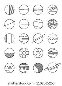line cartoon planets