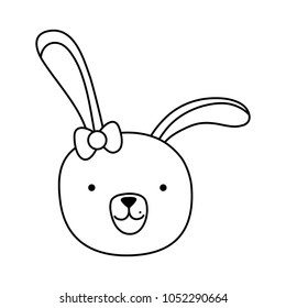 line cartoon rabbit female head with ribbon bow