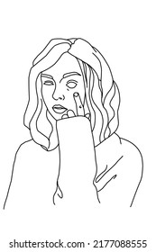 line cartoon sketch young woman eyless sweter