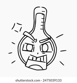 line cartoon of of thermometer with angry expression isolated on white background