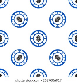 Line Casino chip with dollar symbol icon isolated seamless pattern on white background. Casino gambling. Colorful outline concept. Vector