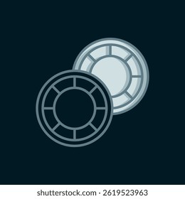 Line Casino chips icon isolated on black background. Casino gambling. Flat filled outline style with shadow. Vector