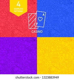 Line Casino Patterns. Four Vector Website Design Backgrounds.