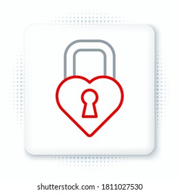 Line Castle in the shape of a heart icon isolated on white background. Locked Heart. Love symbol and keyhole sign. Valentines day. Colorful outline concept. Vector