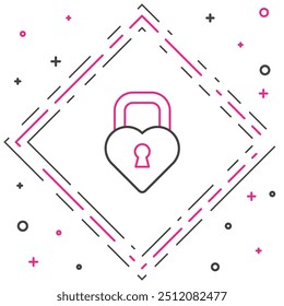 Line Castle in the shape of a heart icon isolated on white background. Locked Heart. Love symbol and keyhole sign. Colorful outline concept. Vector