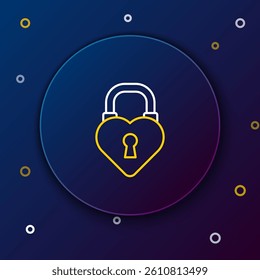Line Castle in the shape of a heart icon isolated on blue background. Love symbol and keyhole sign. 8 March. Happy Women Day. Colorful outline concept. Vector