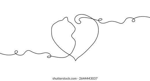 Line cat continuous draw animal one pet sketch outline vector drawing. Art cat two doodle happy couple 2 kitten white black background cute clipart friendship silhouette contour illustration back line