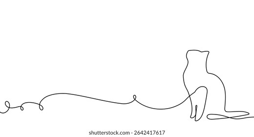 Line cat continuous vector outline drawing sketch pet one animal draw. Cat two line happy 2 couple doodle kitten white black background cute clipart friendship silhouette contour illustration back art