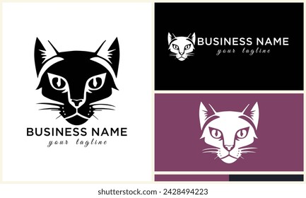 line cat head logo template