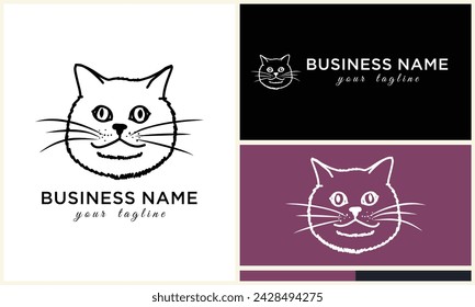 line cat head logo template