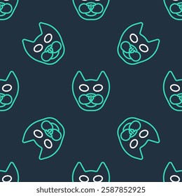 Line Cat icon isolated seamless pattern on black background.  Vector