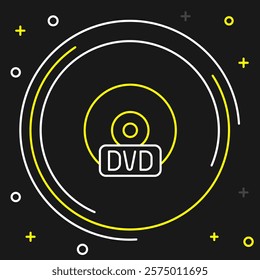 Line CD or DVD disk icon isolated on black background. Compact disc sign. Colorful outline concept. Vector