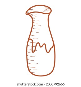 Line Ceramic jug, faience dish, handmade clay dishes. Hand drawn vector illustration in doodle style. Isolated element on a white background.
