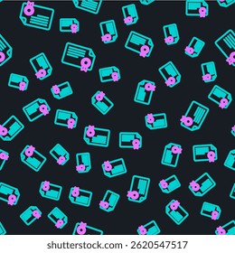 Line Certificate template icon isolated seamless pattern on black background. Achievement, award, degree, grant, diploma concepts.  Vector