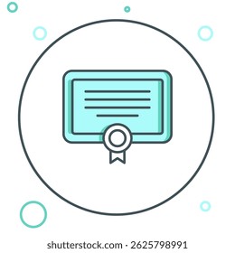 Line Certificate template icon isolated on white background. Achievement, award, degree, grant, diploma. Business success certificate. Colorful outline concept. Vector