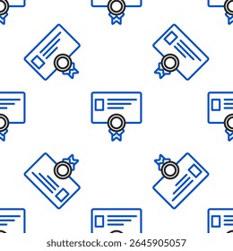Line Certificate template icon isolated seamless pattern on white background. Achievement, award, degree, grant, diploma concepts. Business success certificate. Colorful outline concept. Vector