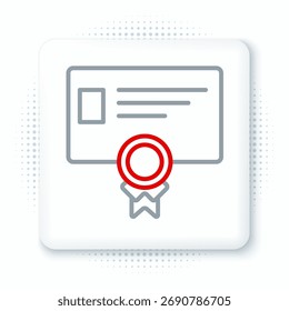 Vorlagensymbol für Zeilenzertifikate einzeln auf weißem Hintergrund. Leistung, Auszeichnung, Abschluss, Stipendium, Diplom Konzepte. Erfolgszertifikat für Unternehmen. Farbiges Umrisskonzept Vektorgrafik