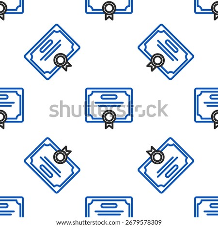 Line Certificate template icon isolated seamless pattern on white background. Achievement, award, degree, grant, diploma. Business success certificate. Colorful outline concept. Vector