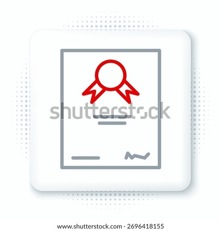 Line Certificate template icon isolated on white background. Achievement, award, degree, grant, diploma. Business success certificate. Colorful outline concept. Vector