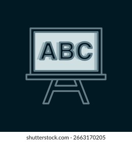 Línea icono de pizarra aislado sobre fondo negro. Letrero de pizarra escolar. Estilo de contorno relleno plano con sombra. Vector