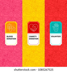 Line Charity Package Labels. Vector Illustration. Template for Packaging Design.