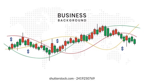 Line chart, bar chart, and candlestick chart on a business background