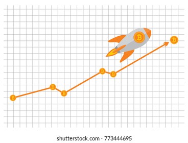 Line chart bitcoin with rocket