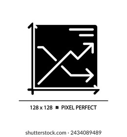 Line chart black glyph icon. Financial data. Market trend. Sales report. Company results. Two arrows. Data presentation. Silhouette symbol on white space. Solid pictogram. Vector isolated illustration