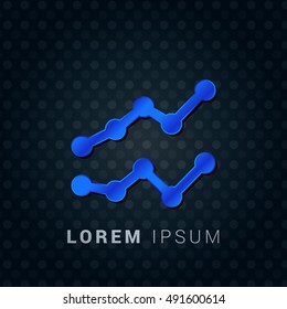 Line Chart Blue metallic chromium precious Icon / Logo Design