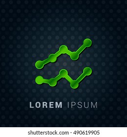Line Chart Bright Green chromium precious metallic 3D Icon / Logo Design