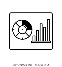 Line chart with circular and bar graph elements representing data analysis and statistics visualization.