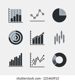 Line chart and diagram duotone icons. Isolated on white background. Vector illustration, eps 8.