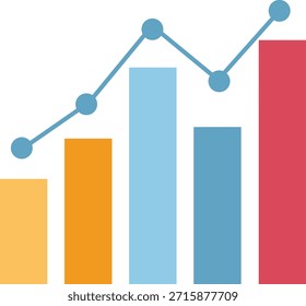 Gráfico de líneas con ilustración de puntos que representa puntos de datos, seguimiento de rendimiento, análisis de negocios, tendencias estadísticas y visualización de infografías en estilo plano.